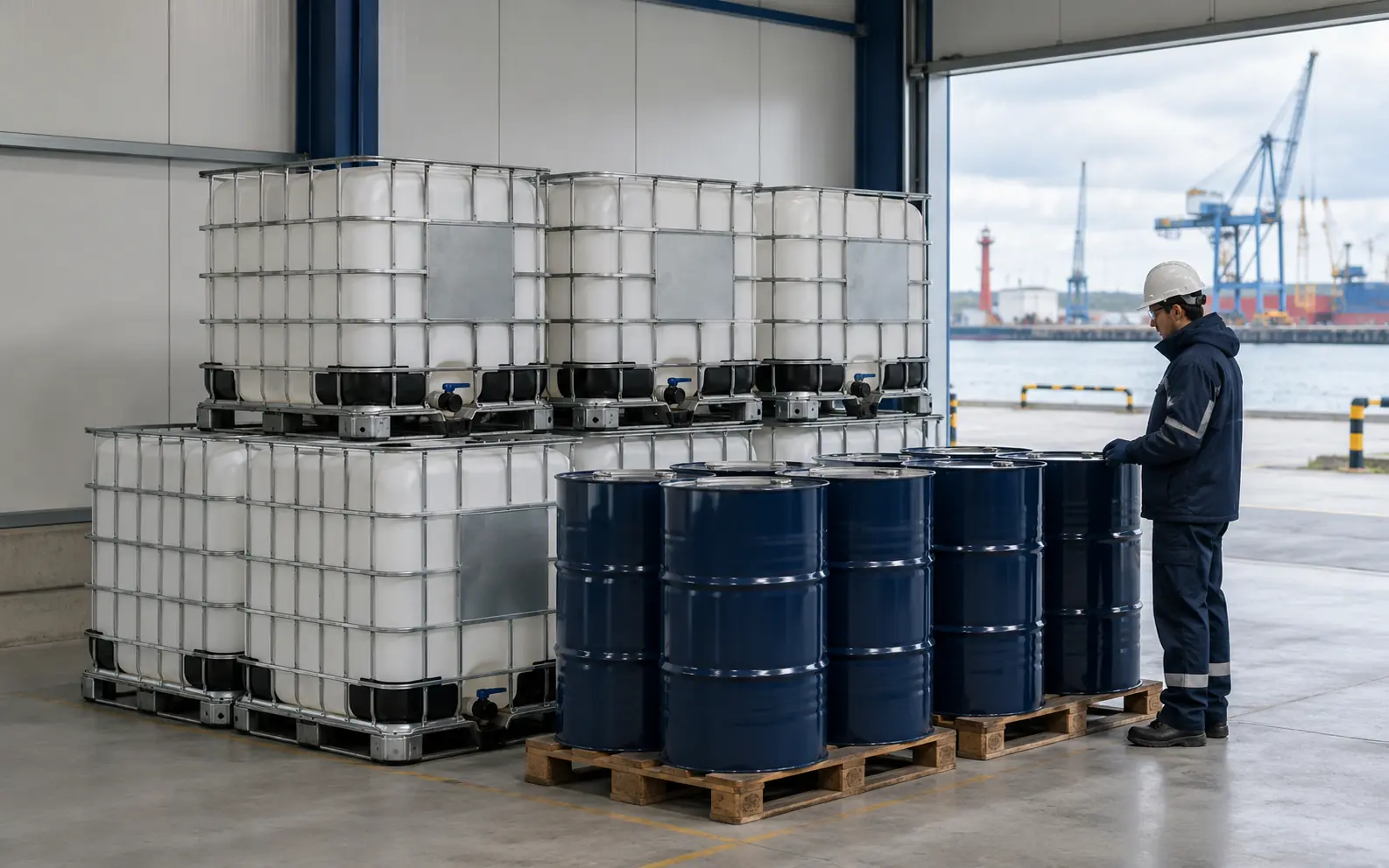 Герметичные IBC-контейнеры и бочки в нейтральной терминальной зоне